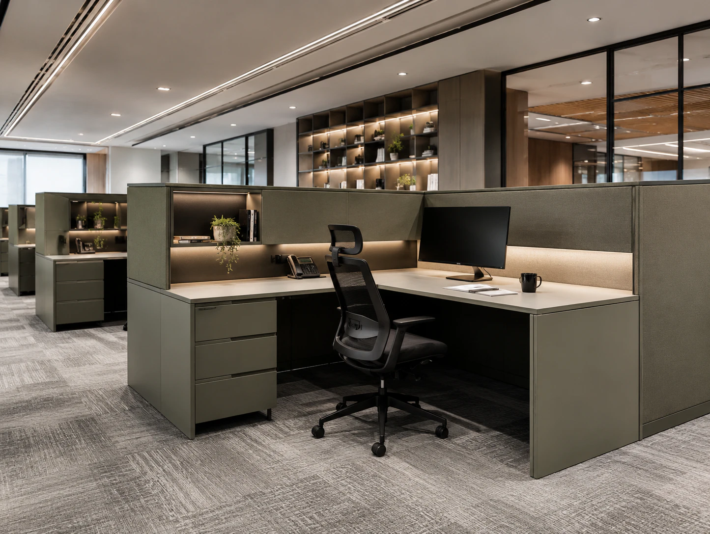 partition workstation with privacy screens by Reedify Modulars
