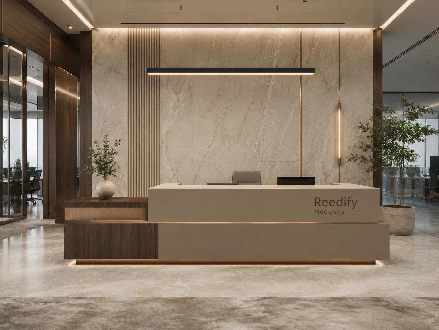 premium reception counter for commercial office entrance by Reedify Modulars