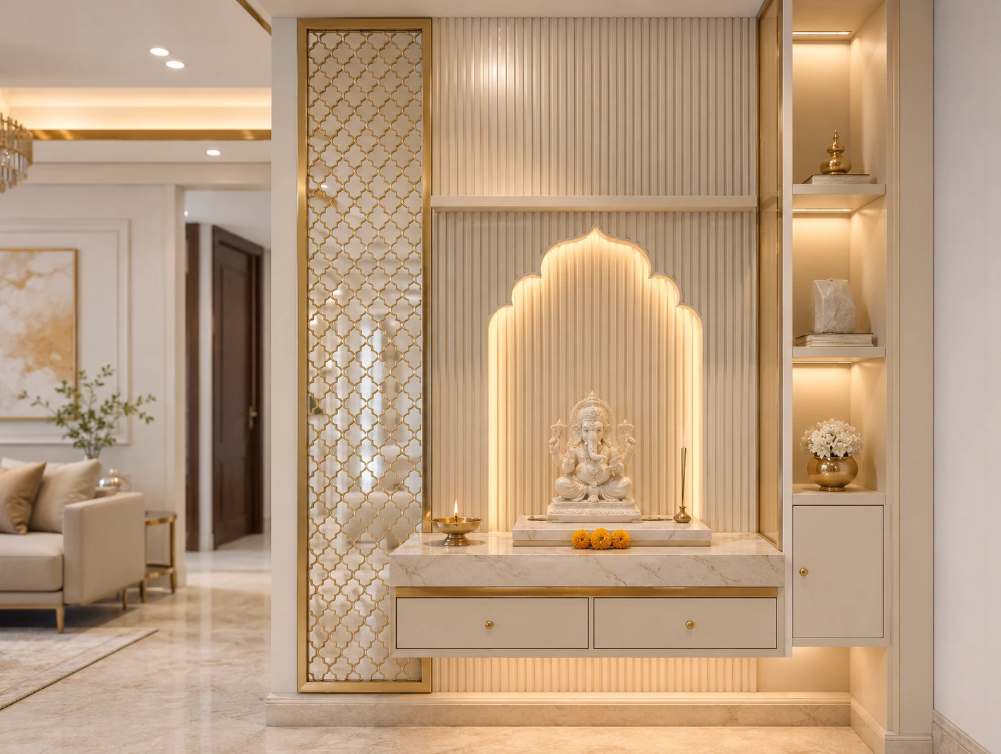 Corner pooja unit by Reedify Modulars Rohtak