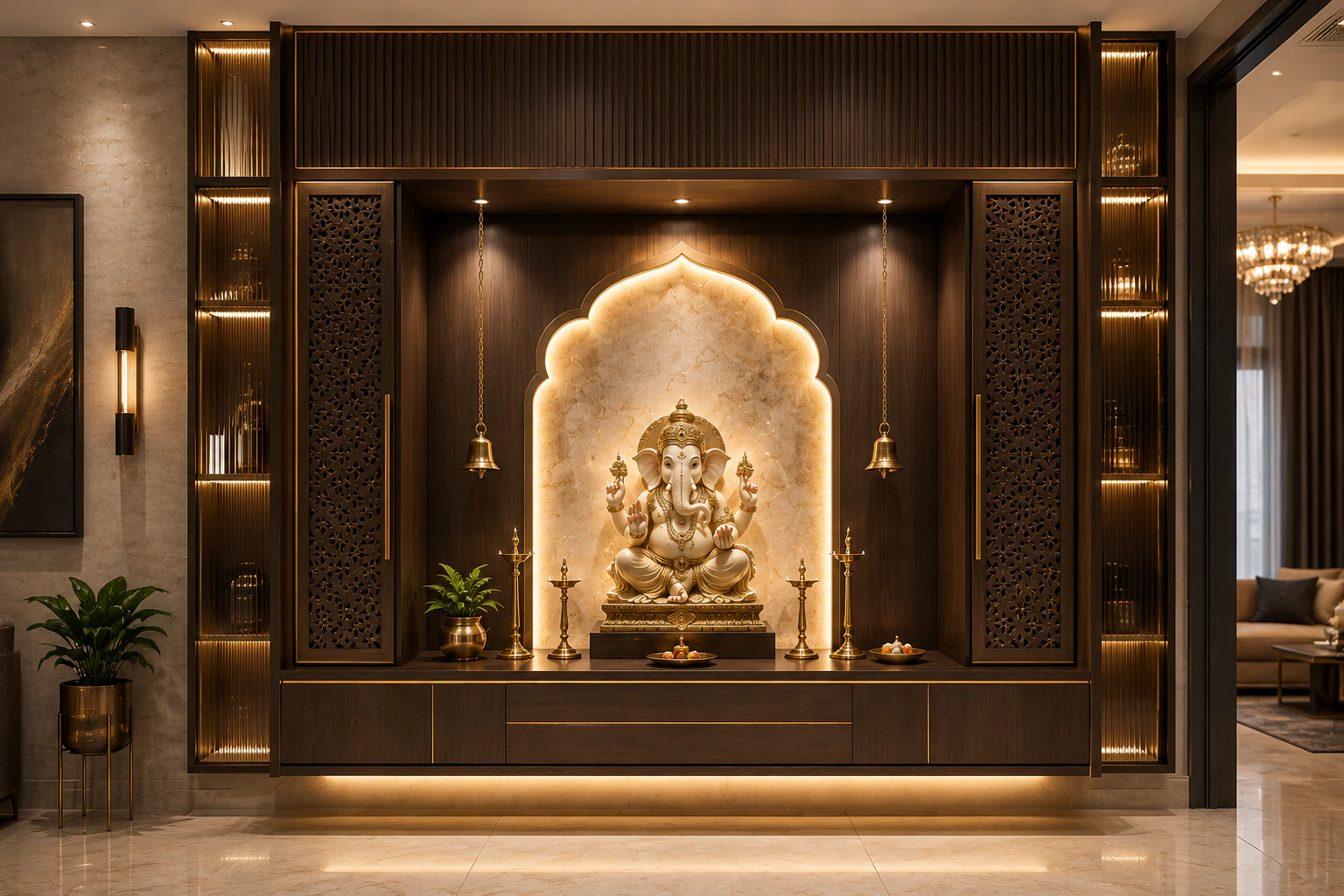 Wall-mounted pooja unit by Reedify Modulars Rohtak