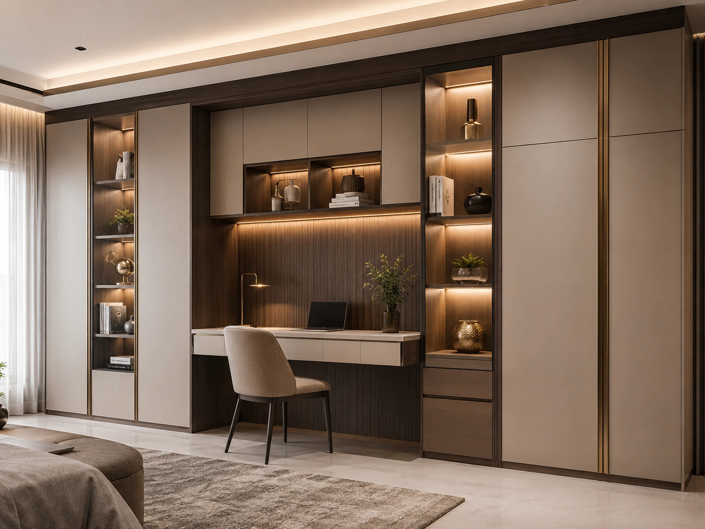 built in full wall modular study table unit with storage by Reedify Modulars