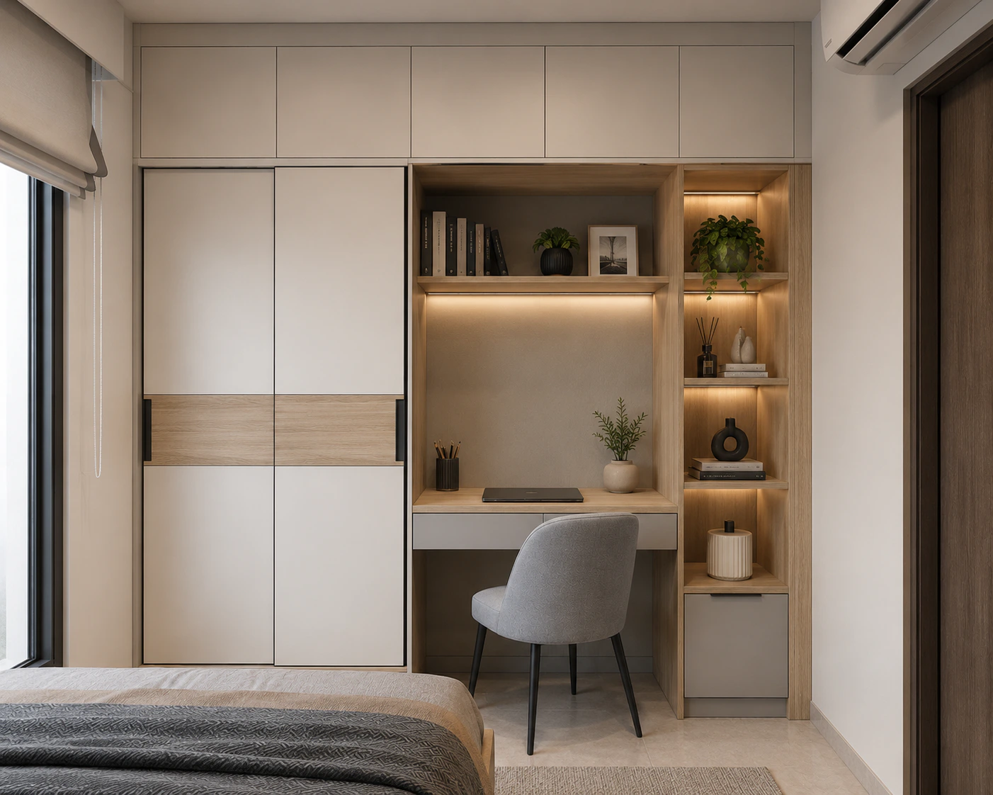 study table with wardrobe design 7 by Reedify Modulars