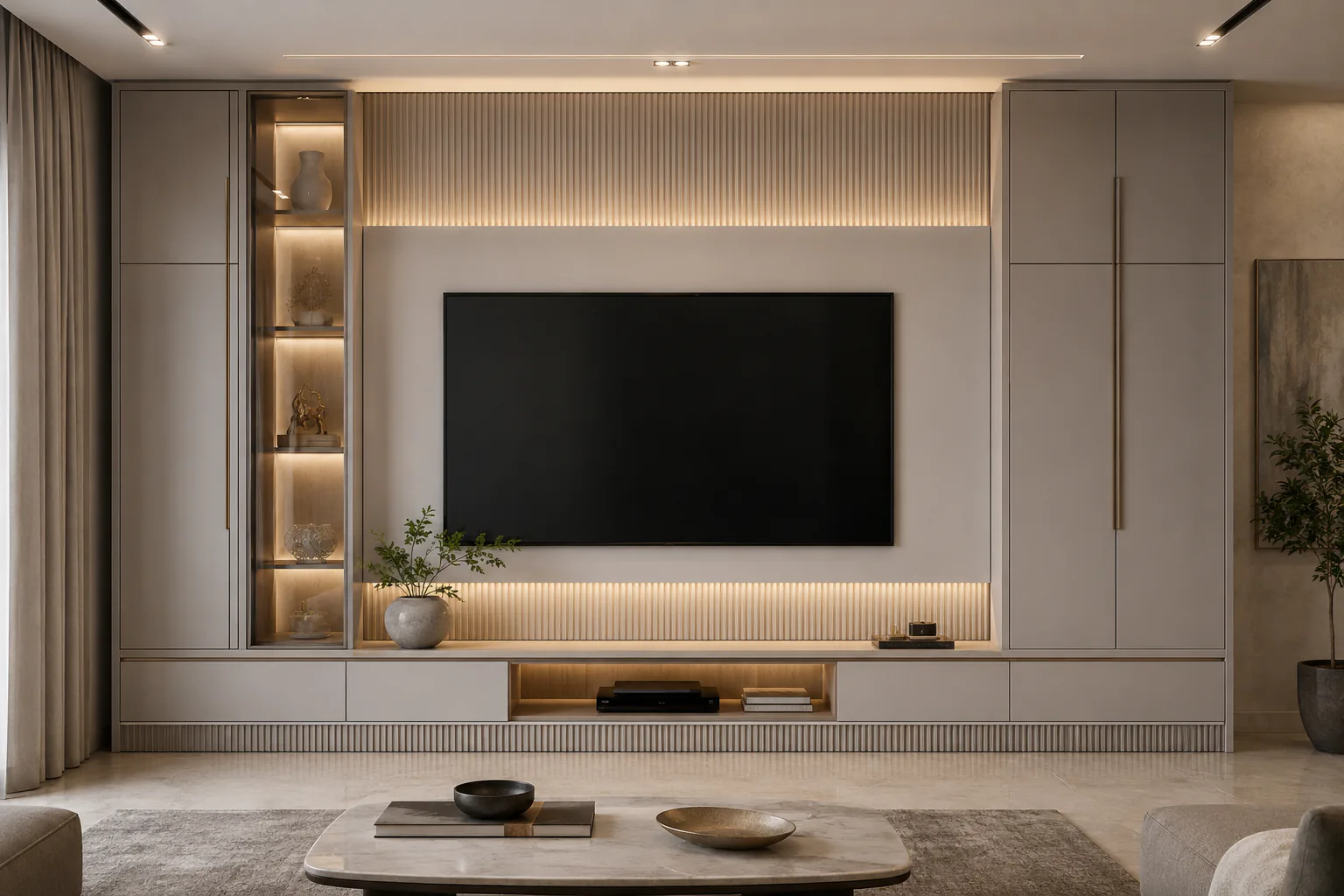 wooden finish TV cabinet with soft close drawers