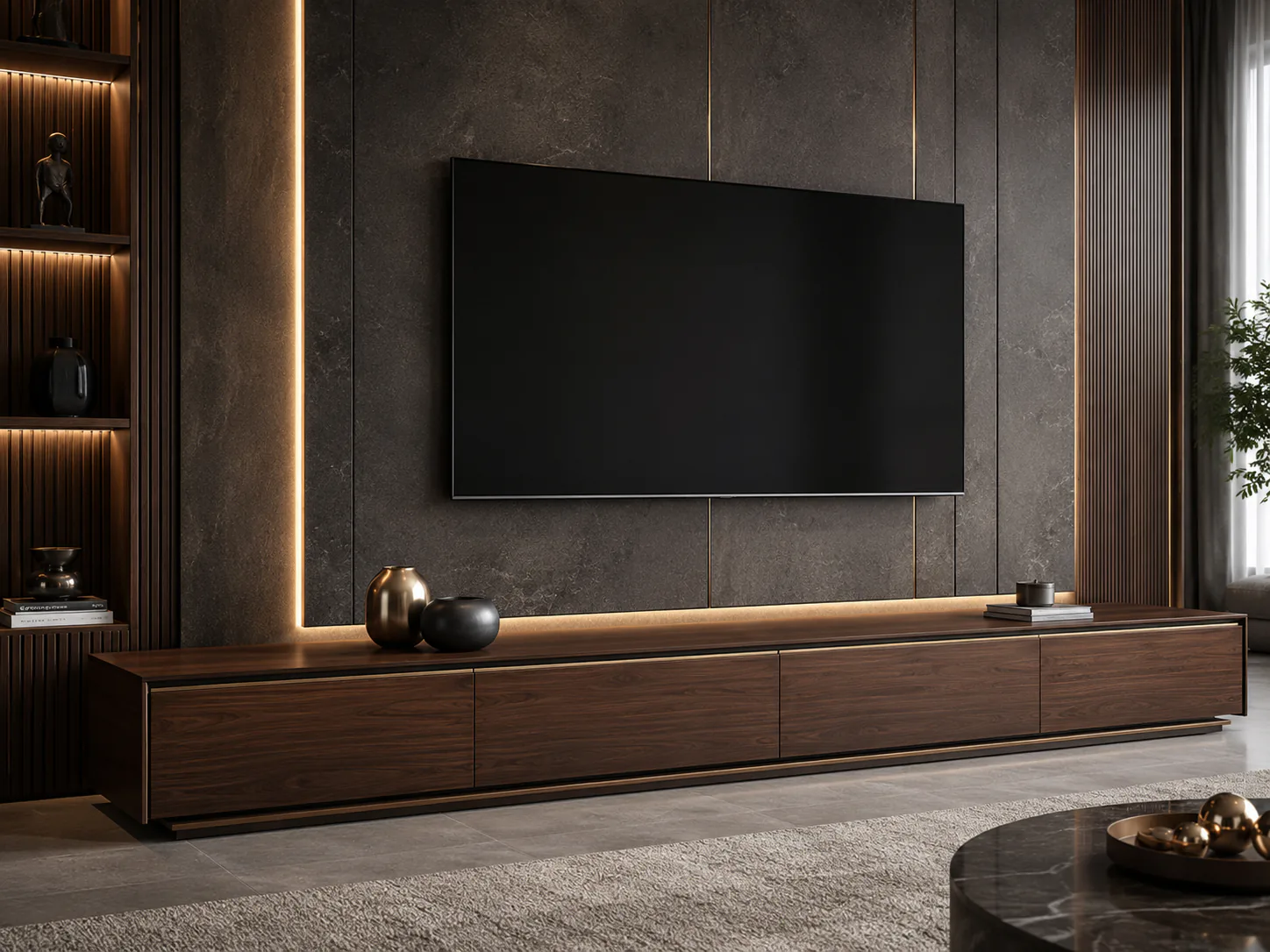 dark walnut luxury tv console by Reedify Modulars Rohtak