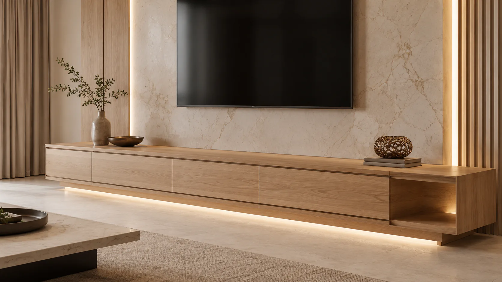 light oak minimal tv console by Reedify Modulars Rohtak
