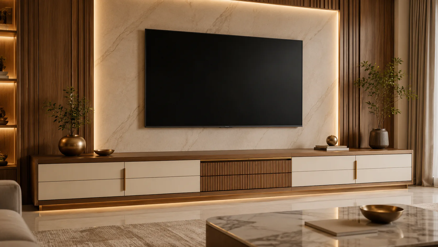 luxury dual tone tv console by Reedify Modulars Rohtak