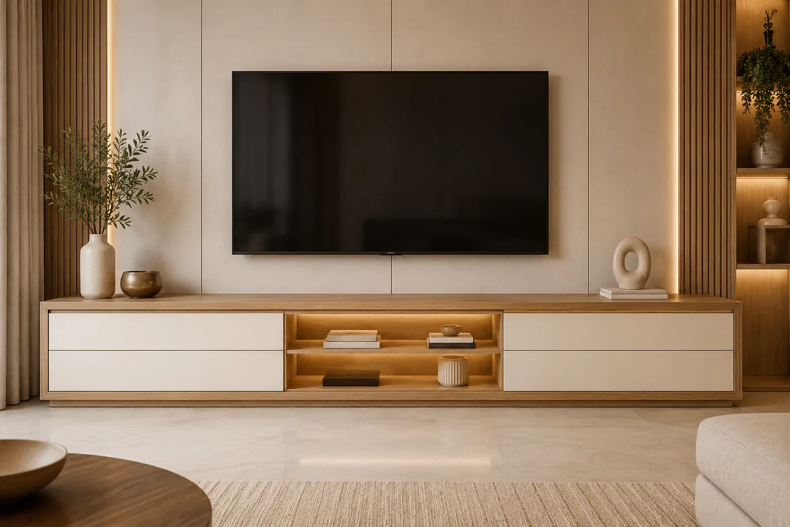 tv console with open display shelf by Reedify Modulars Rohtak