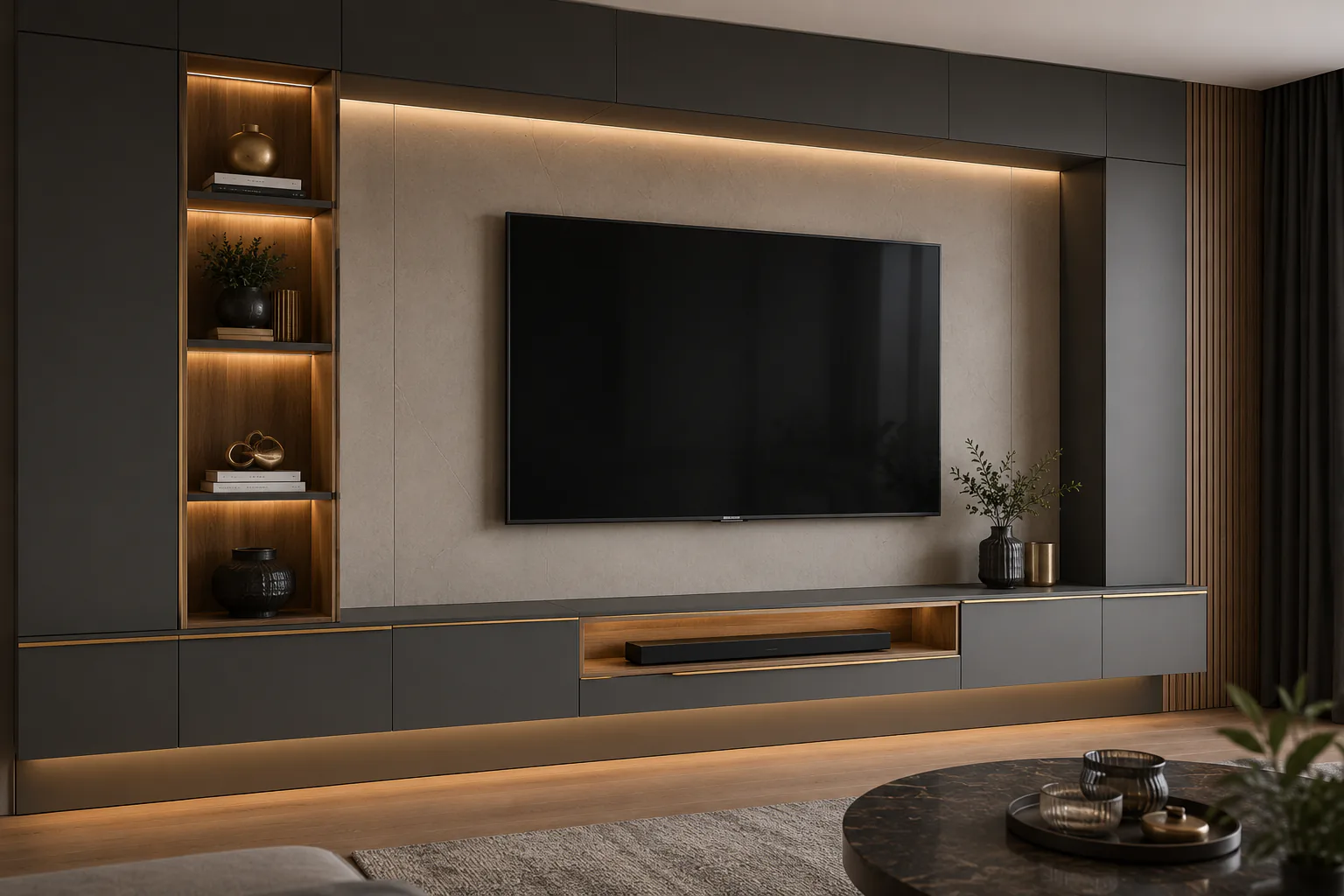 wall mounted modular TV unit with floating console