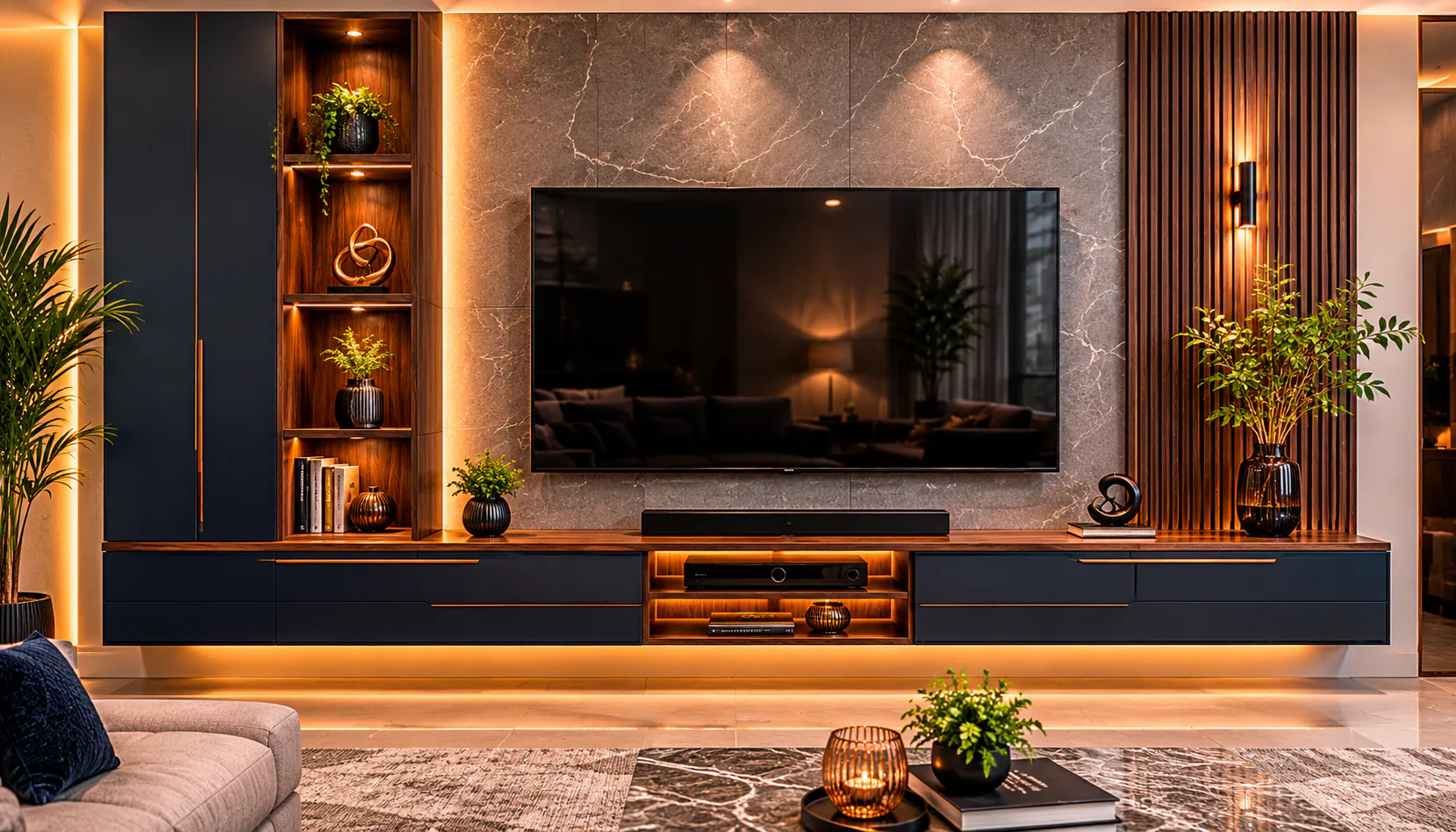 smoked grey wall mounted tv cabinet by Reedify Modulars Rohtak
