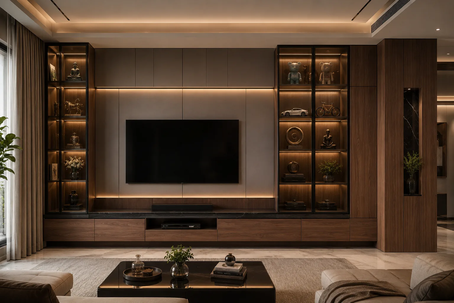 tv unit with glass display cabinet by Reedify Modulars Rohtak