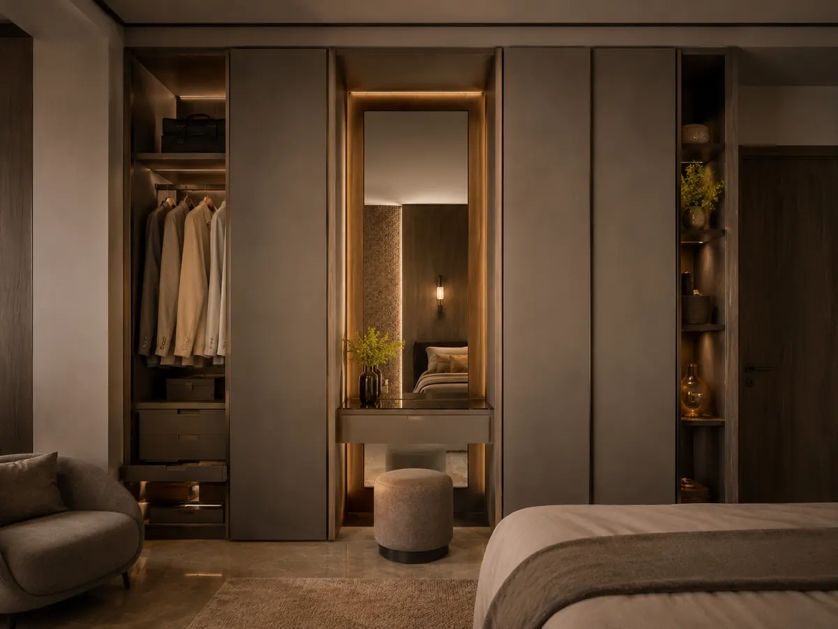 mirror section planned inside modular wardrobe
