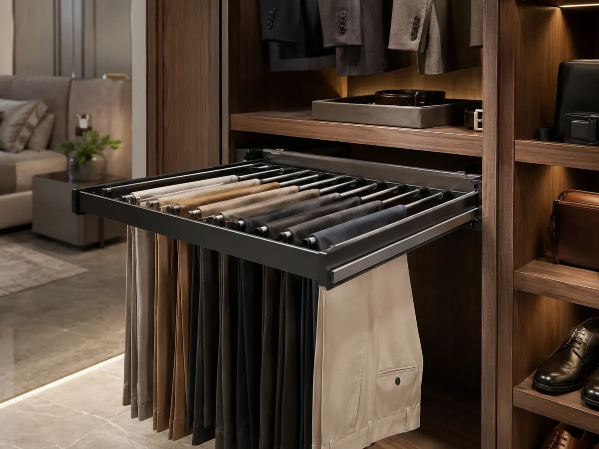 pull-out trouser rack for modular wardrobe storage