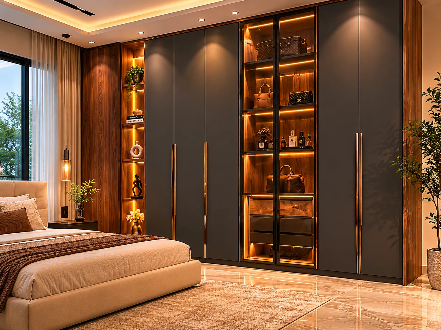 Hinged wardrobe with custom bedroom finish