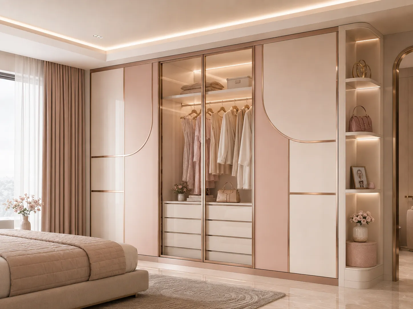 Sliding wardrobe with glass panel door
