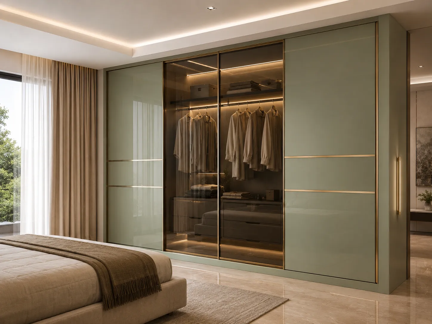 Sliding wardrobe with full-height panels