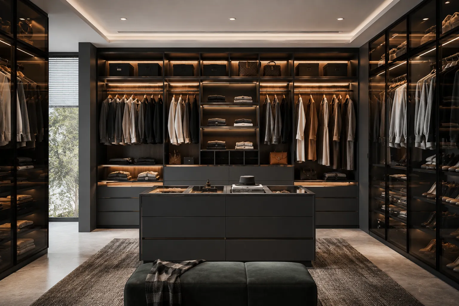 Premium walk-in wardrobe with organised storage