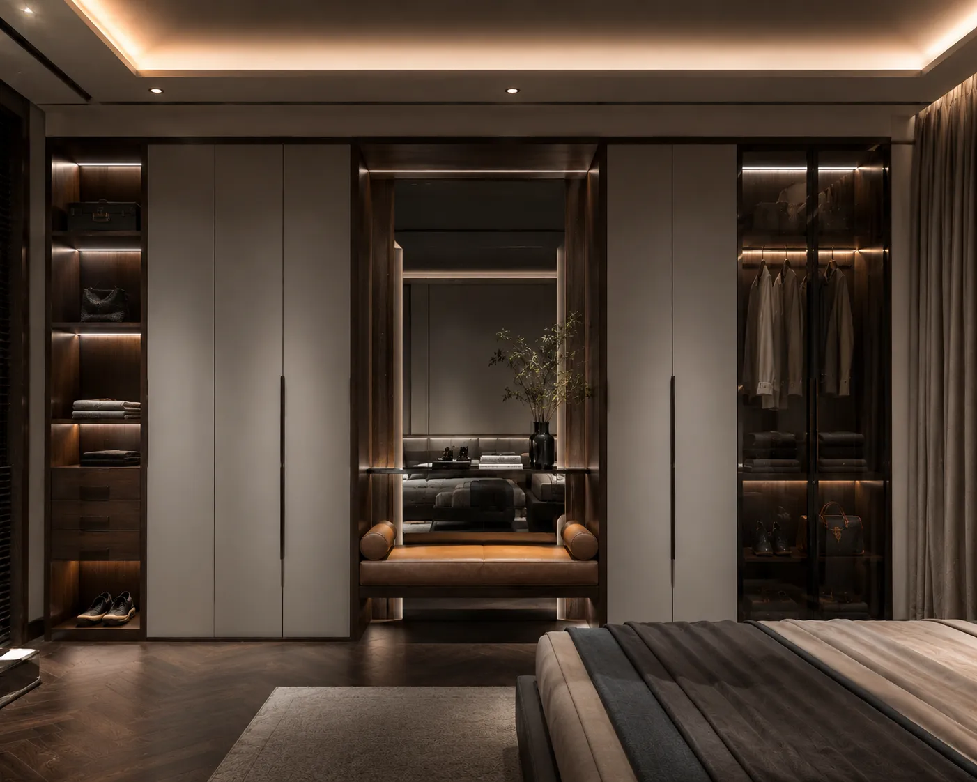 Wardrobe with sitting area and mirror zone