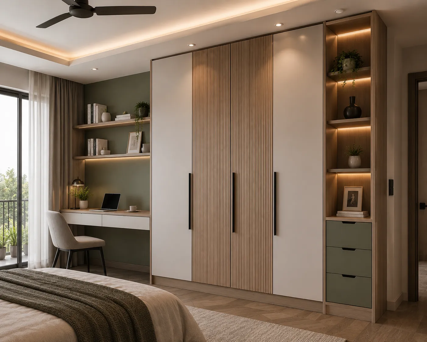 Modular wardrobe with integrated study space
