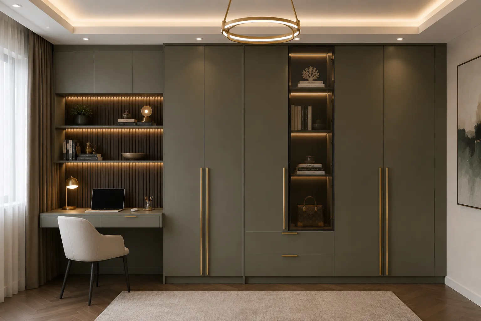 Wardrobe with study table and shelves
