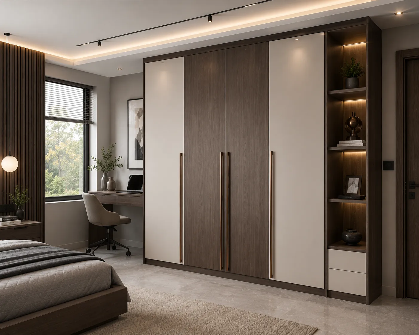 Wardrobe study table combo for small room